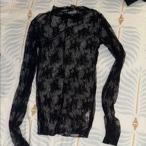 Free People Black Sheer Floral Lace Long Sleeve Top